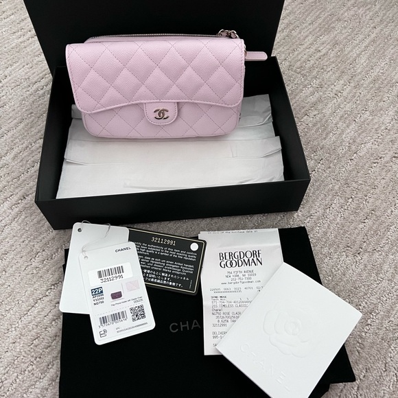 Chanel light pink caviar phone crossbody bag wallet on chain clutch - Picture 1 of 9